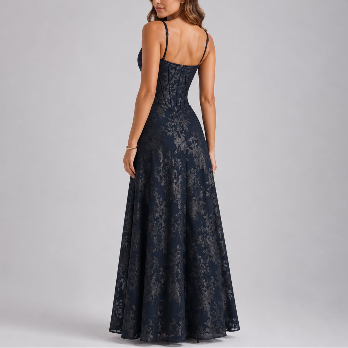Elegant Floral Jacquard Autumn Wedding Guest Dress for Women with Sweetheart Neckline Sleeveless Corset A Line Style