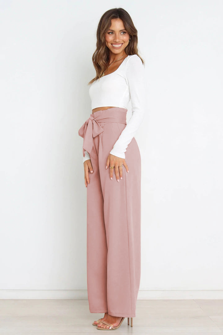 Effortless Wide Leg Pants for Women with High Waist Paperbag Belted Tapered Relaxed Style