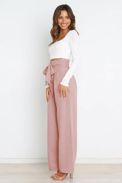 Effortless Wide Leg Pants for Women with High Waist Paperbag Belted Tapered Relaxed Style