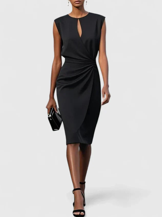 Elegant Midi Dress for Women with Keyhole Neckline Ruched Waist Cocktail Style