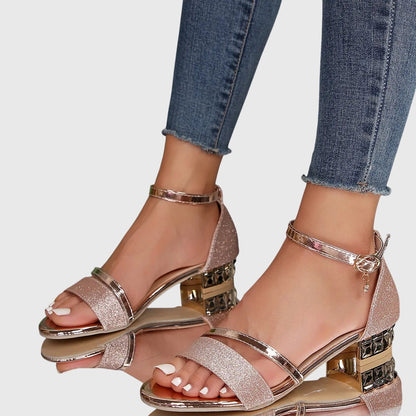 Comfortable Orthopedic Sandals for Women with Ankle Strap Block Heel Gold Trim Open Toe Dress Sandal Style