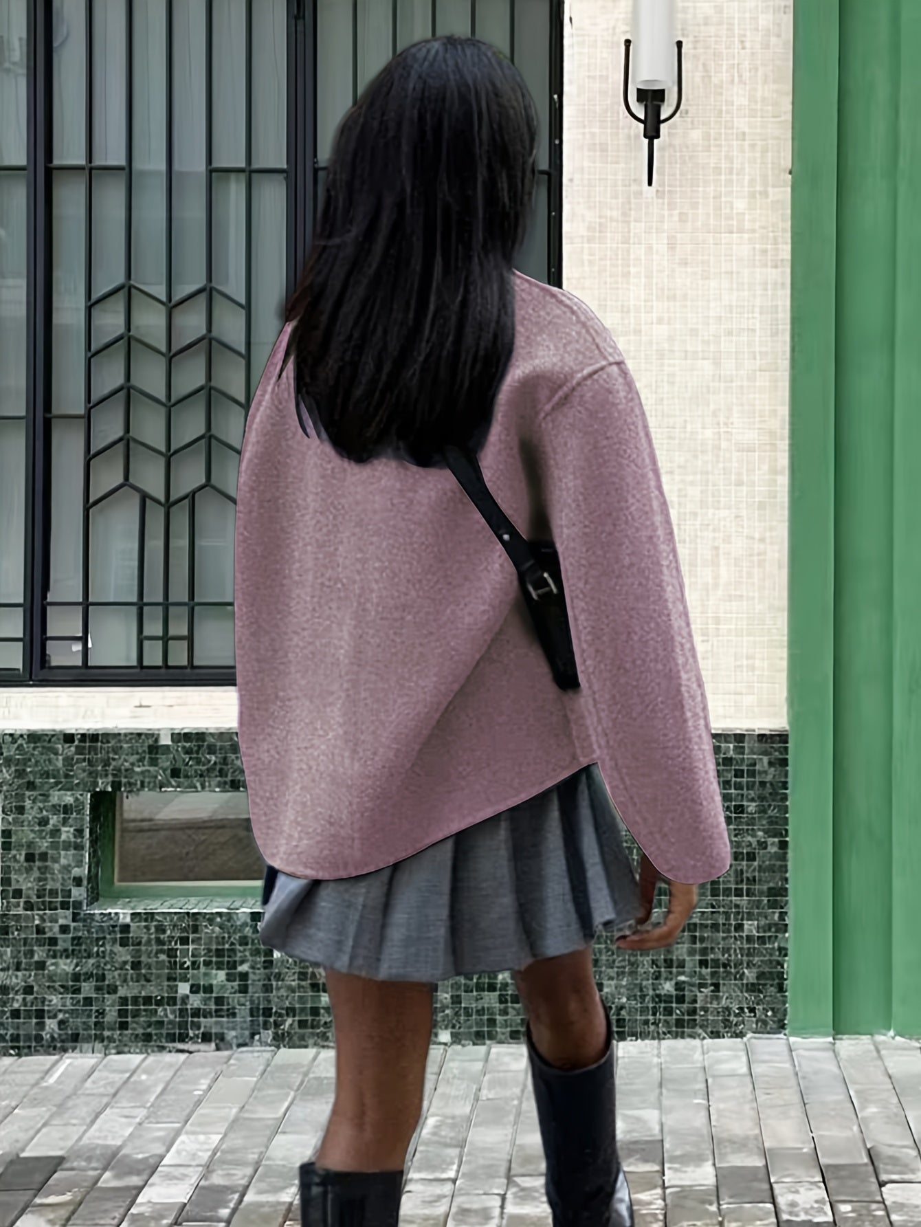 Effortless Wool Pea Coat for Women with Stand Collar Long Sleeve Double Breasted Oversized Casual Style