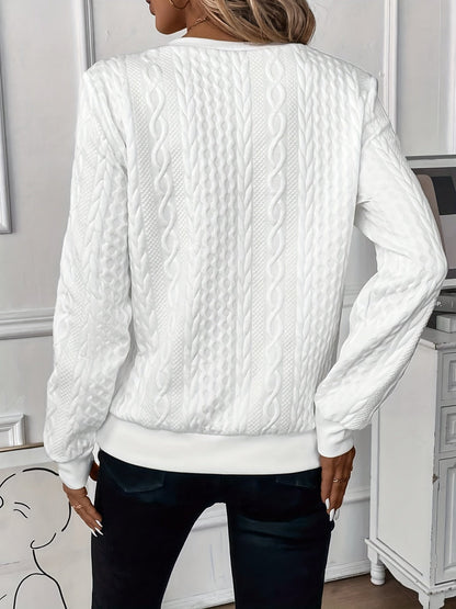 Comfortable Cable Knit Sweater for Women with Zip Collar Long Sleeve Relaxed Textured Style