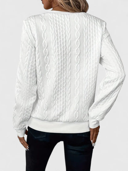 Comfortable Cable Knit Sweater for Women with Crew Neck Quarter Zip Long Sleeve Relaxed Style