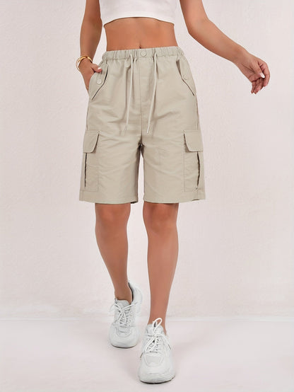 Effortless Pink Cargo Shorts for Women with High Waist Drawstring Button Pocket Relaxed Casual Style
