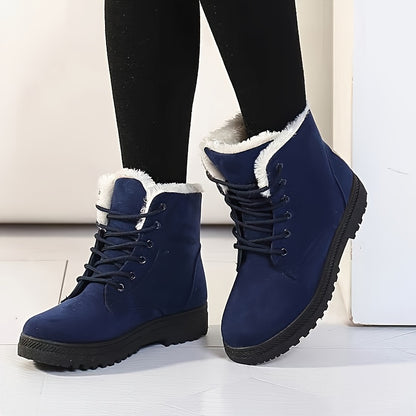 Cozy Lace Up Snow Boots for Women with Fleece Cuff Round Toe Lug Sole Winter Snowproof Style