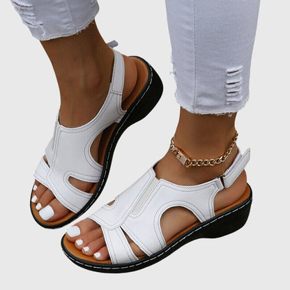 Comfortable Orthopedic Sandals for Women with Cutout Leather Upper Wedge Heel Slingback Open Toe Casual Style