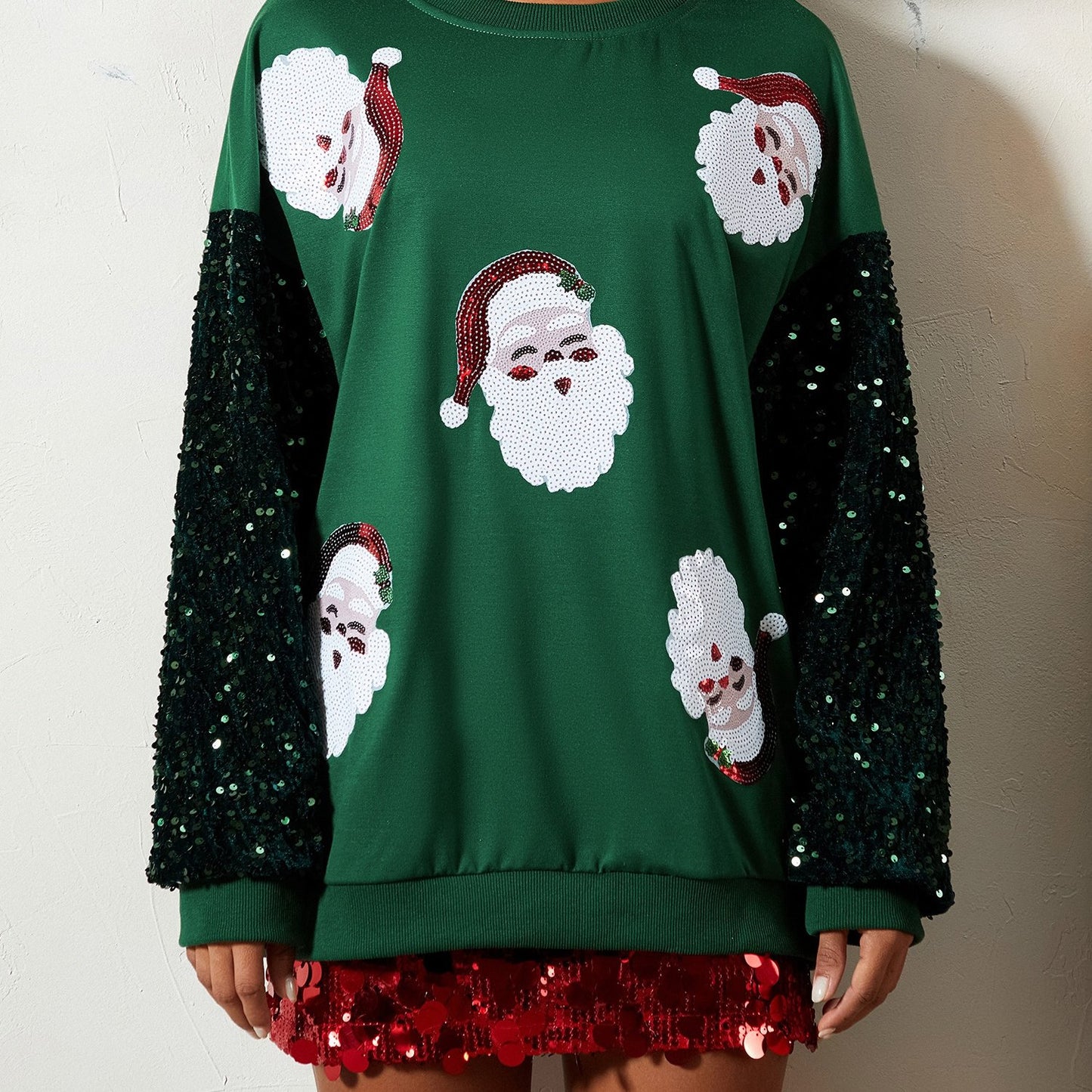 Comfortable Sequin Christmas Tacky Sweater for Women with Crew Neck Long Sleeve Santa Oversized Knit Style