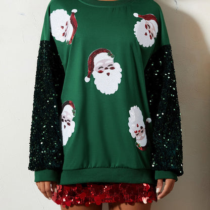 Comfortable Sequin Christmas Tacky Sweater for Women with Crew Neck Long Sleeve Santa Oversized Knit Style