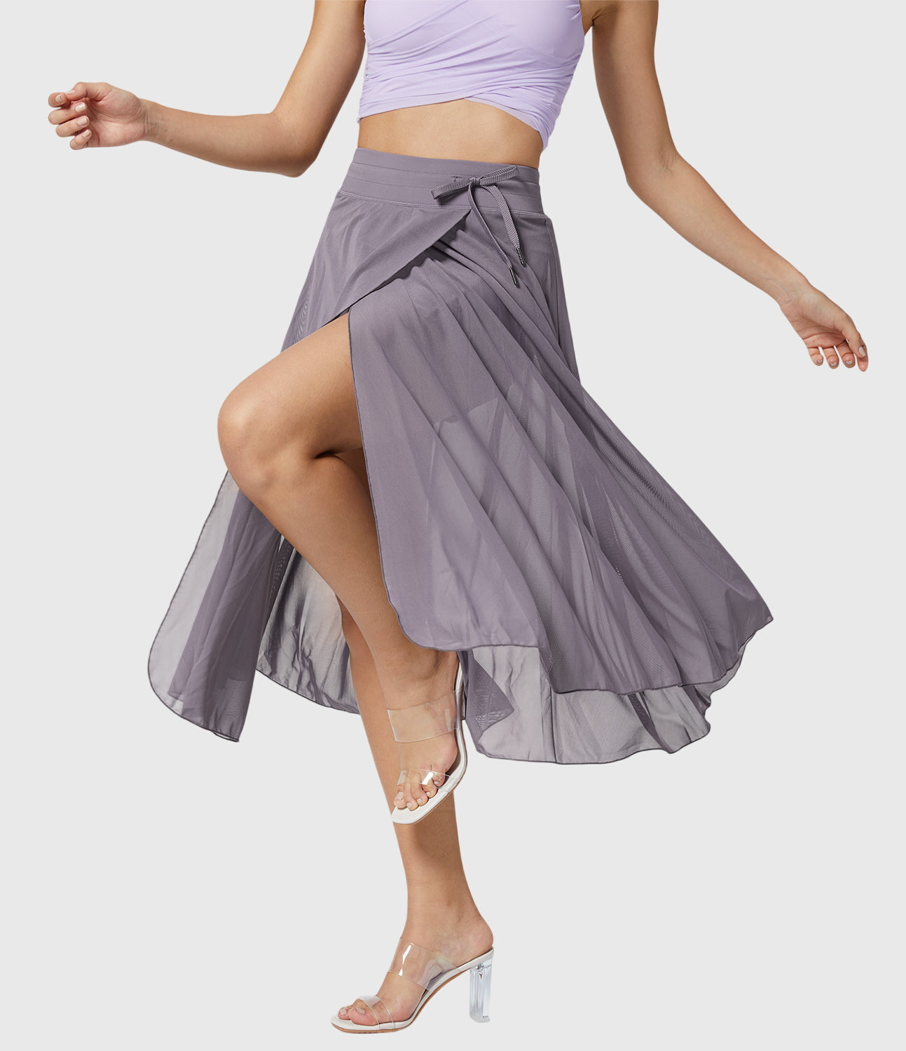 Effortless Sage Green Mesh Skirt for Women with High Waist Drawstring A Line Flowy Style