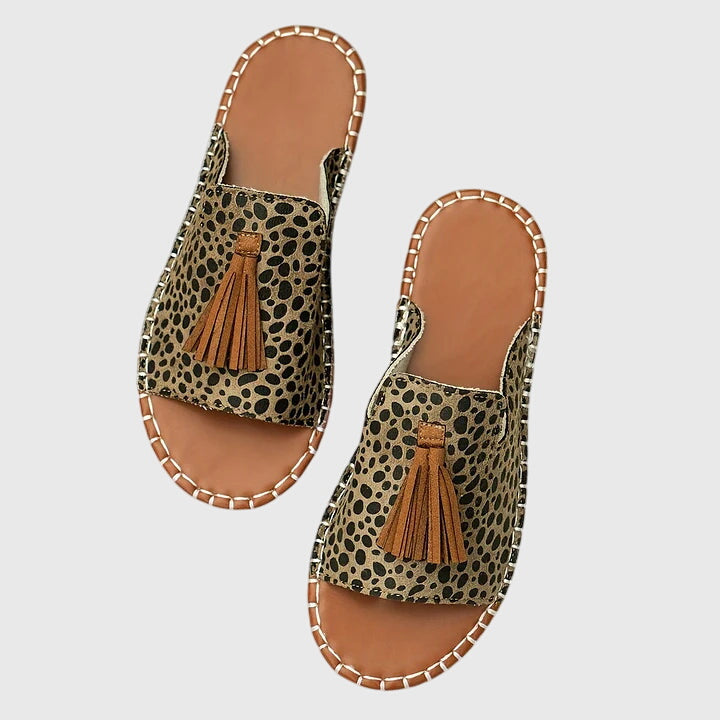 Comfortable Orthopedic Sandals for Women with Ethnic Print Tassel Flat Open Toe Slip On Casual Style