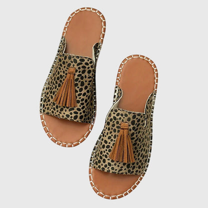 Comfortable Orthopedic Sandals for Women with Ethnic Print Tassel Flat Open Toe Slip On Casual Style