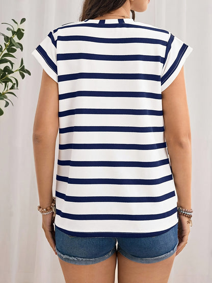 Effortless Striped Maternity Top for Women with Crew Neck Short Sleeve Relaxed Casual Style