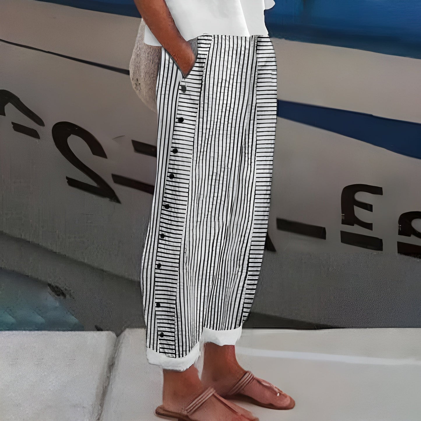 Effortless Striped Wide Leg Pants for Women with High Waist Drawstring Flowing Casual Style