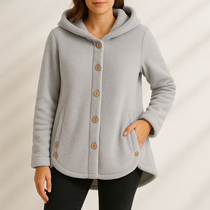 Comfortable Sherpa Fleece Hoodie for Women with Hooded Long Sleeve Button Front Relaxed Oversized Style