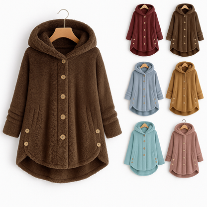 Comfortable Sherpa Fleece Hoodie for Women with Hooded Long Sleeve Button Front Relaxed Oversized Style