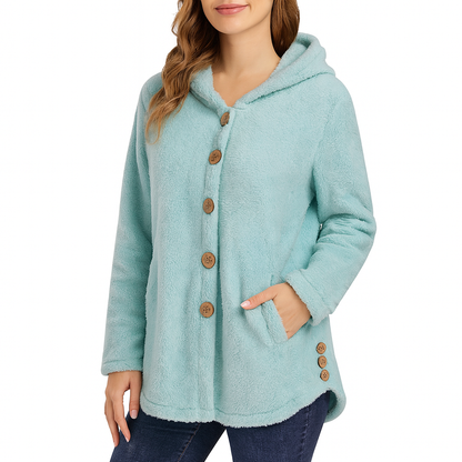 Comfortable Sherpa Fleece Hoodie for Women with Hooded Long Sleeve Button Front Relaxed Oversized Style
