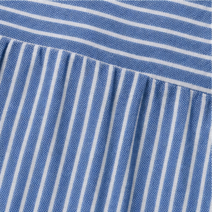Effortless Striped Linen Midi Dress for Women with Scoop Neck Short Sleeve Button Trim Relaxed Casual Style