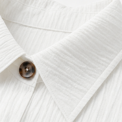 Effortless Cotton Gauze Shirt Dress for Women with Collar Short Sleeve Button Front Pocket Casual Style