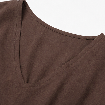 Effortless Linen Maxi Dress for Women with V Neck Half Sleeve Pocket Relaxed Style