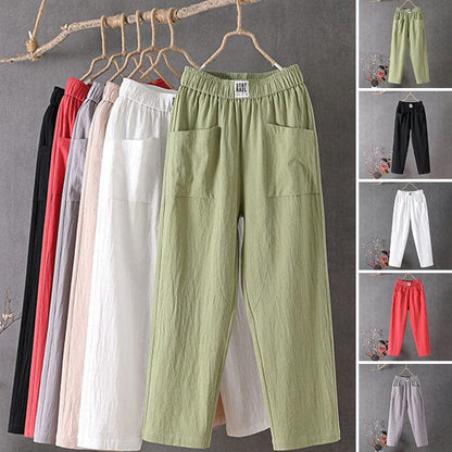 Effortless Linen Pants for Women with Elastic Waist Wide Leg Patch Pocket Relaxed Casual Style