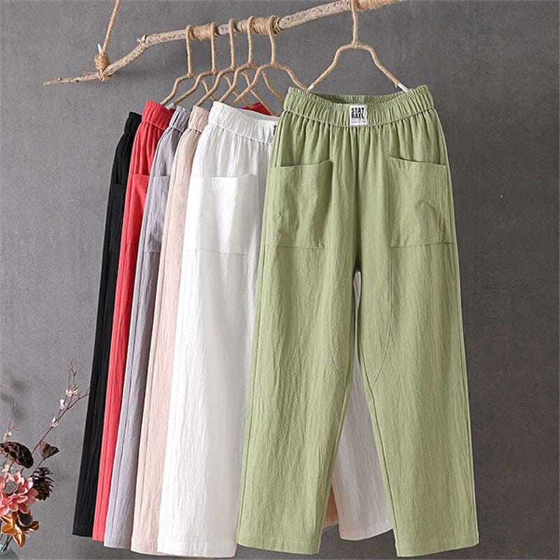 Effortless Linen Pants for Women with Elastic Waist Wide Leg Patch Pocket Relaxed Casual Style