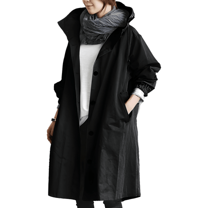 Effortless Army Green Oversized Hooded Coat for Women with Button Front Drawstring Relaxed Casual Parka Style
