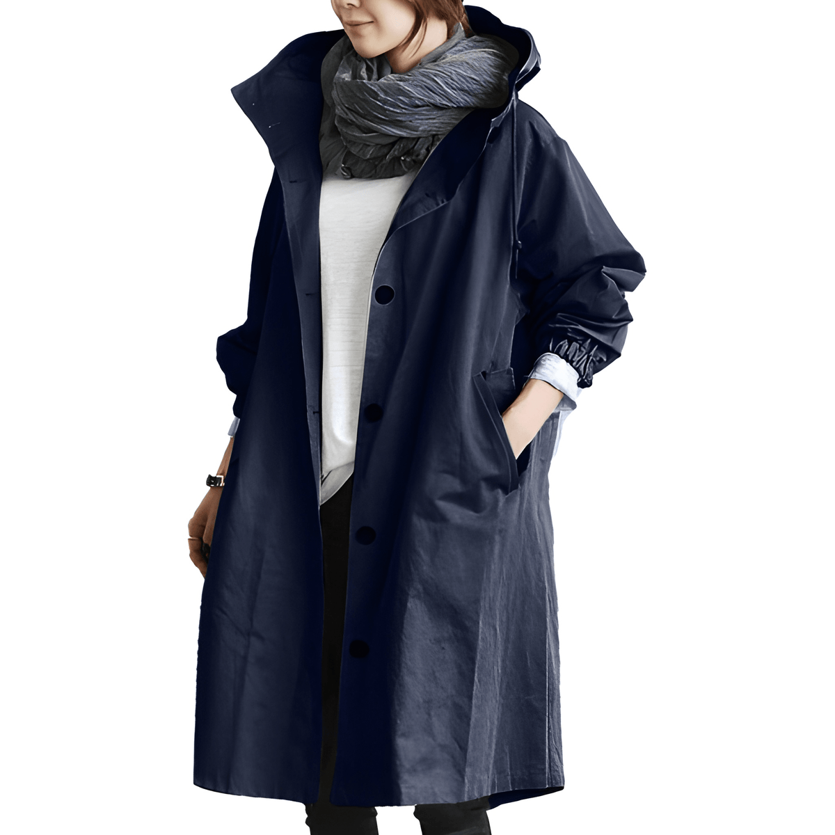 Effortless Army Green Oversized Hooded Coat for Women with Button Front Drawstring Relaxed Casual Parka Style