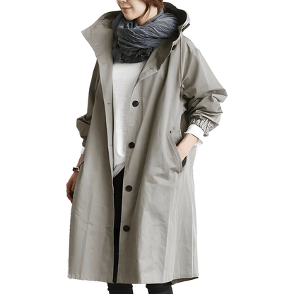 Effortless Army Green Oversized Hooded Coat for Women with Button Front Drawstring Relaxed Casual Parka Style