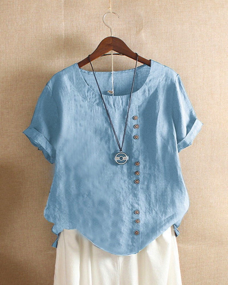 Bella | Women Button Detail Casual Short Sleeve Blouse