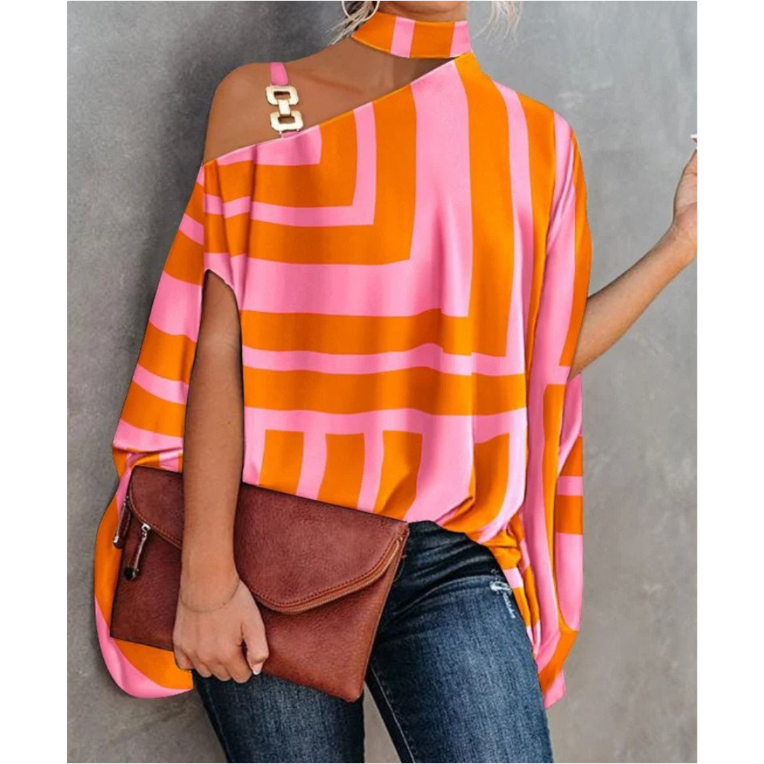 Effortless Tunic Top for Women with Turtleneck Batwing Sleeve Printed Relaxed Style