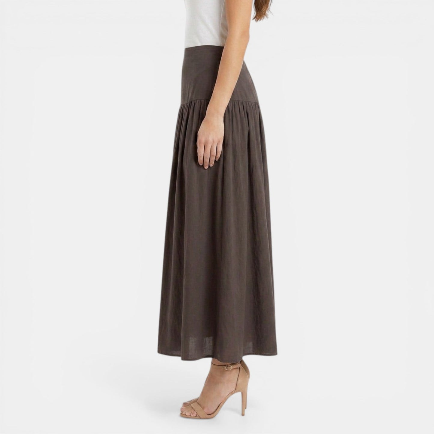 Effortless Linen Maxi Skirt for Women with High Waist Tiered Flowing Bohemian Style