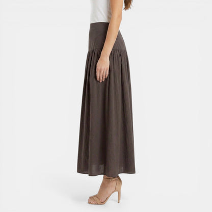 Effortless Linen Maxi Skirt for Women with High Waist Tiered Flowing Bohemian Style
