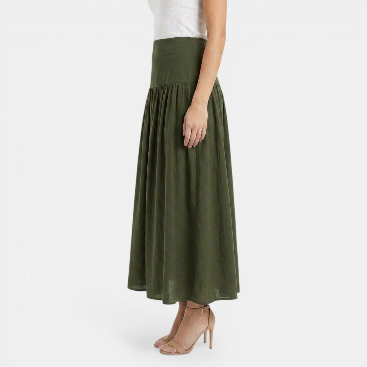 Effortless Linen Maxi Skirt for Women with High Waist Tiered Flowing Bohemian Style