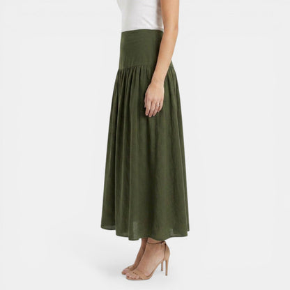 Effortless Linen Maxi Skirt for Women with High Waist Tiered Flowing Bohemian Style