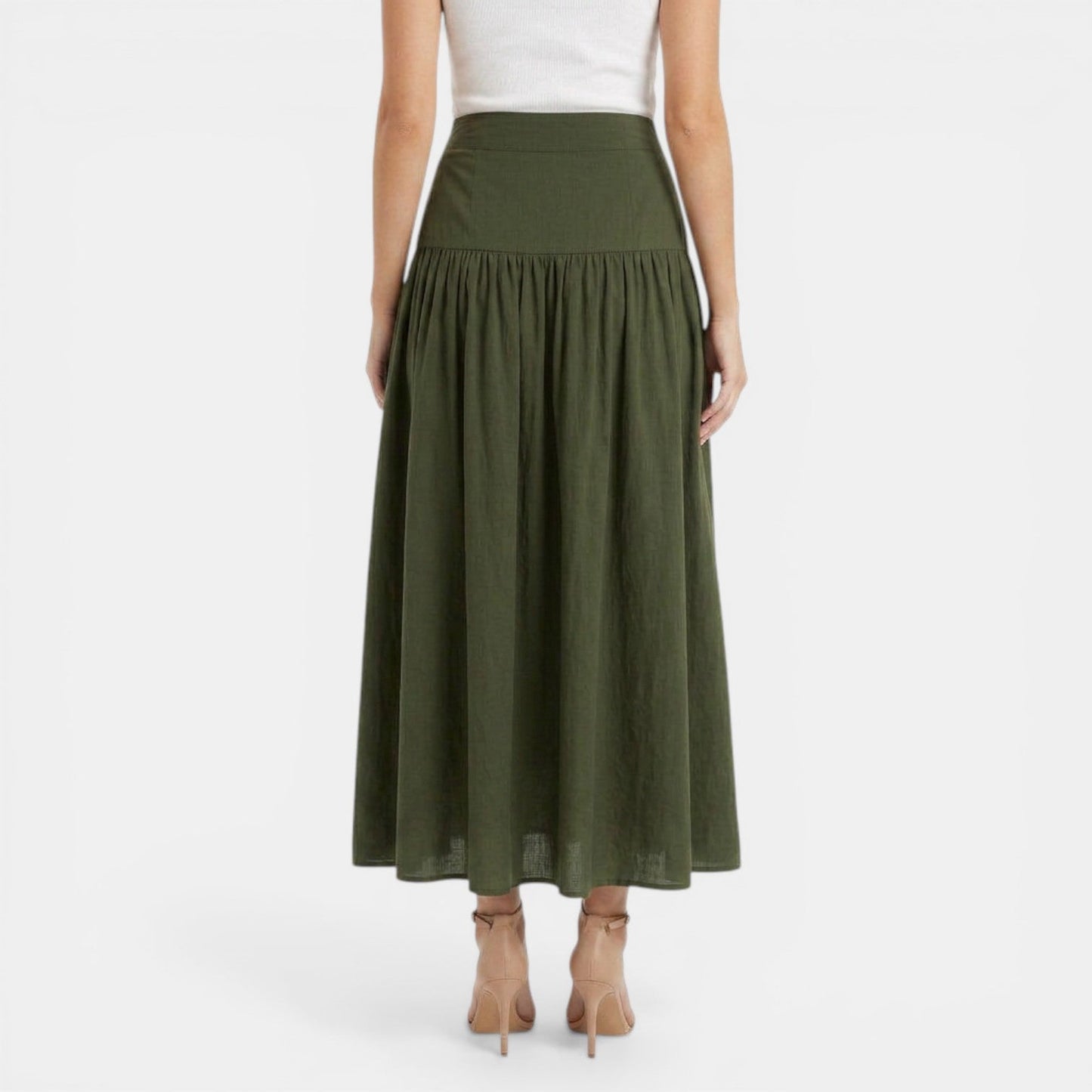 Effortless Linen Maxi Skirt for Women with High Waist Tiered Flowing Bohemian Style