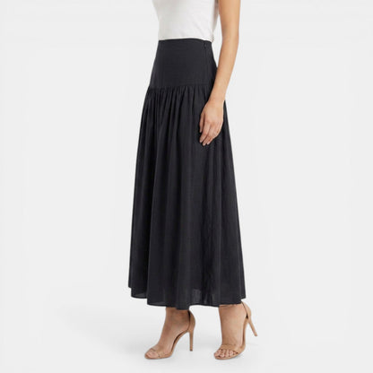 Effortless Linen Maxi Skirt for Women with High Waist Tiered Flowing Bohemian Style