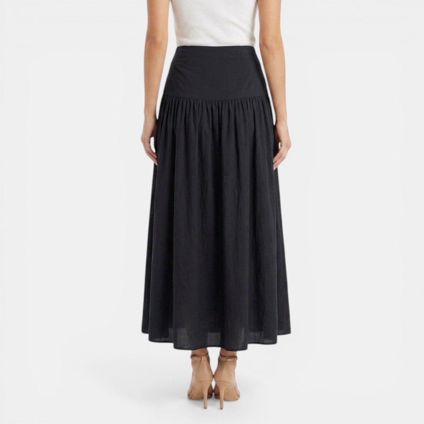 Effortless Linen Maxi Skirt for Women with High Waist Tiered Flowing Bohemian Style
