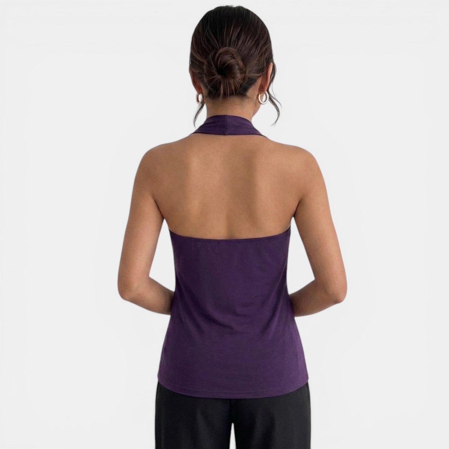 Elegant Cowl Neck Halter Top for Women with Ruched Sleeveless Silky Draped Style