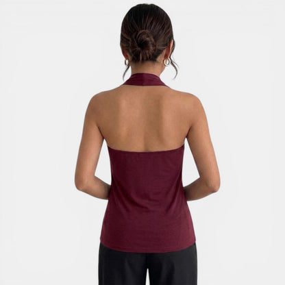 Elegant Cowl Neck Halter Top for Women with Ruched Sleeveless Silky Draped Style