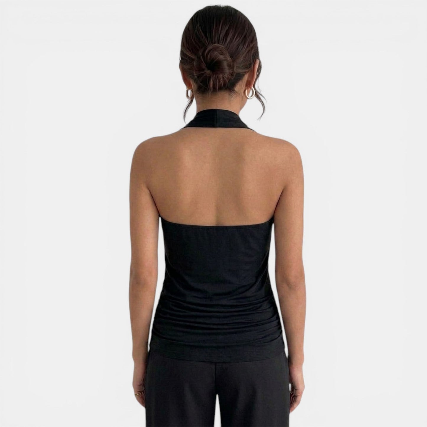Elegant Cowl Neck Halter Top for Women with Ruched Sleeveless Silky Draped Style