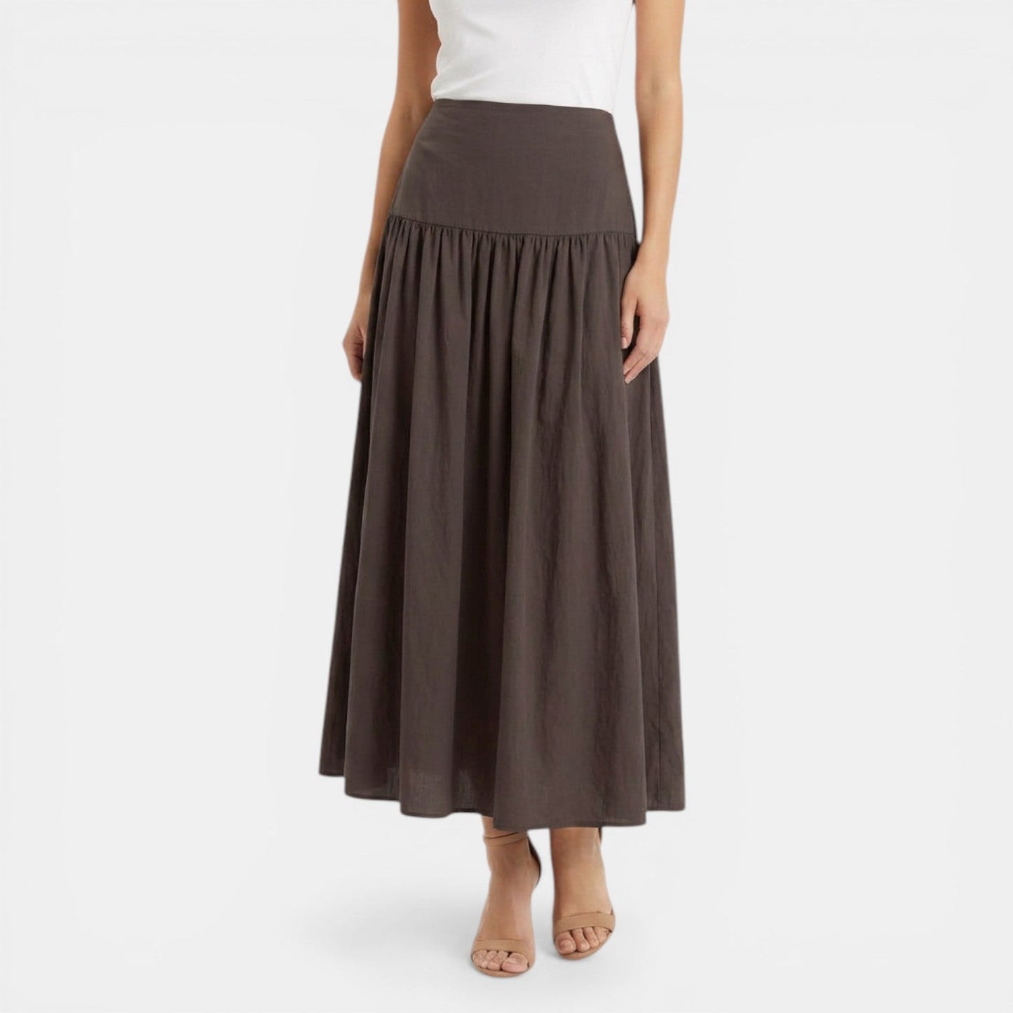Effortless Linen Maxi Skirt for Women with High Waist Tiered Flowing Bohemian Style