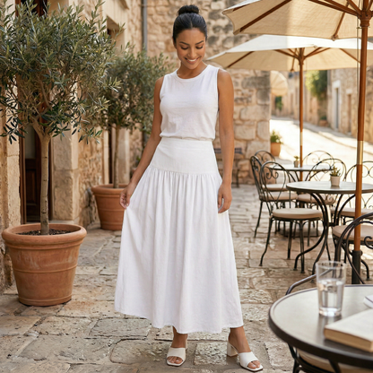 Effortless Linen Maxi Skirt for Women with High Waist Tiered Flowing Bohemian Style
