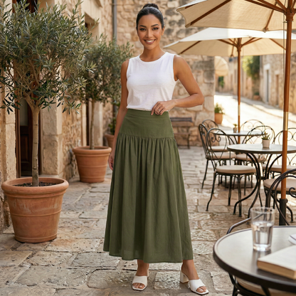 Effortless Linen Maxi Skirt for Women with High Waist Tiered Flowing Bohemian Style