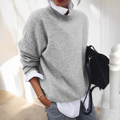 Comfortable Knit Sweater for Women with High Neck Long Sleeve Relaxed Oversized Style