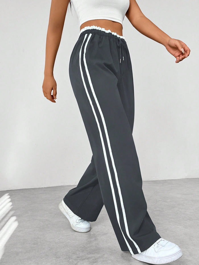 Effortless Striped Wide Leg Pants for Women with High Waist Drawstring Relaxed Casual Style