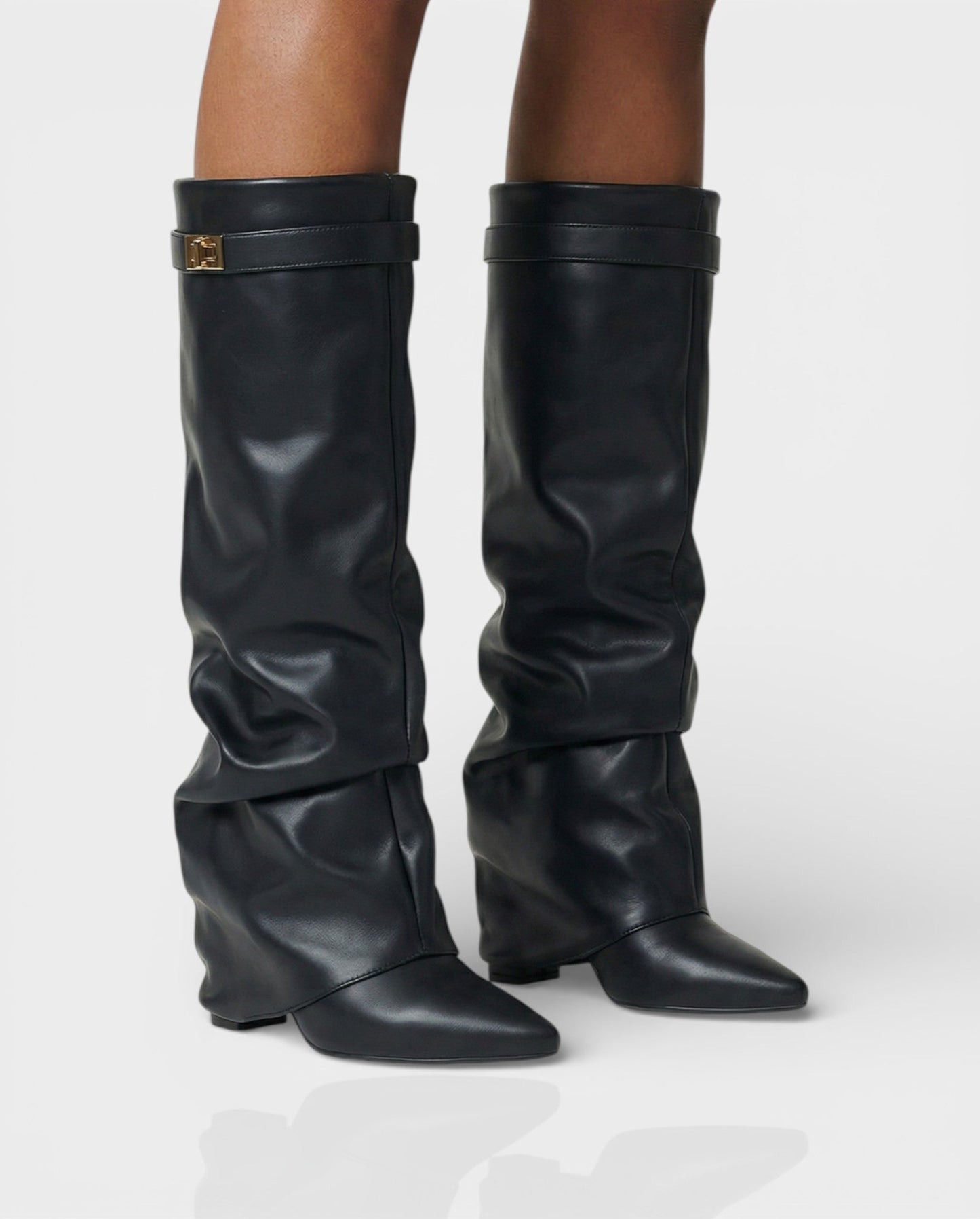 Sleek Suede Knee High Boots for Women with Pointed Toe Slouchy Shaft Side Zip Block Heel Style
