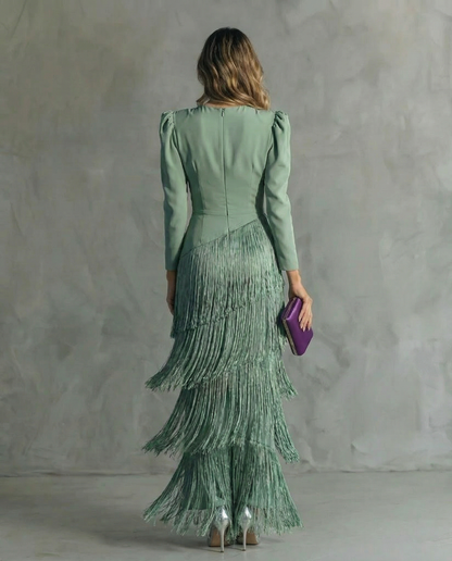 Celeste | Stunning Fringe Tiered Deep V-Neck Maxi Dress