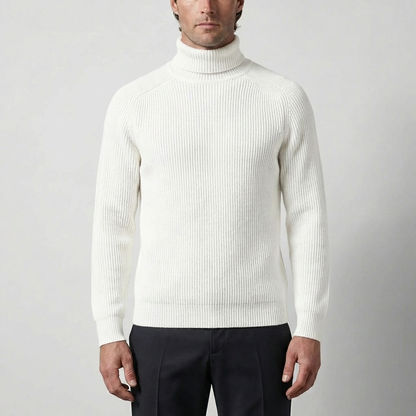 Cozy Ribbed Knit Turtleneck Sweater for Men with Roll Neck Long Sleeve Pullover Winter Style