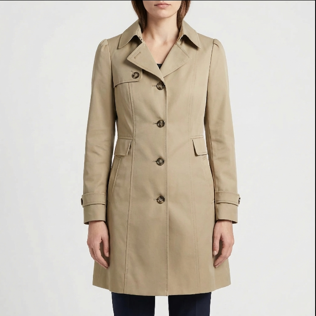 Chic Trench Coat for Women with Notched Lapel Long Sleeve Single Breasted Belted Mid Length Style